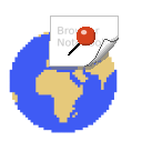 Logo: Weltkugel mit Notizbuch
