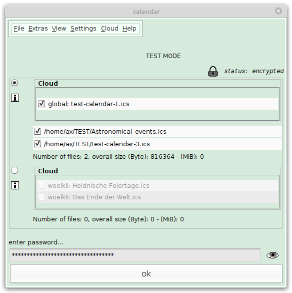 Dialog displaying a file name to open and a password field