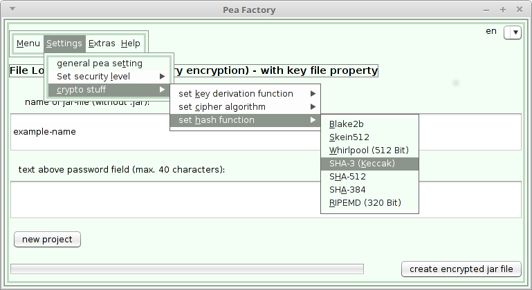 PeaFactory window with menu and text fields